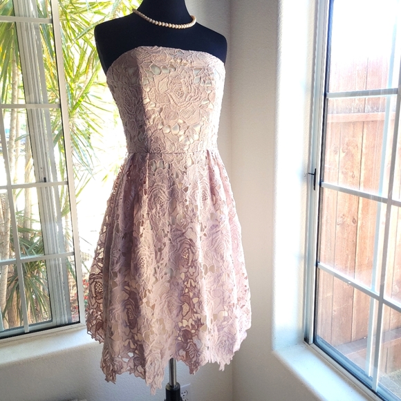 🍒EUC🍒 ASOS LITTLE MISTRESS BABY PINK CROCHET LACE DRESS - Picture 1 of 8